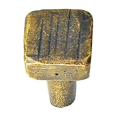 Small Square Brass Knob in Light Brass Antique